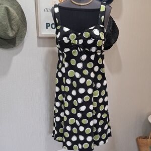 Laura Petites Black Dress with Green and White Polka Dots
